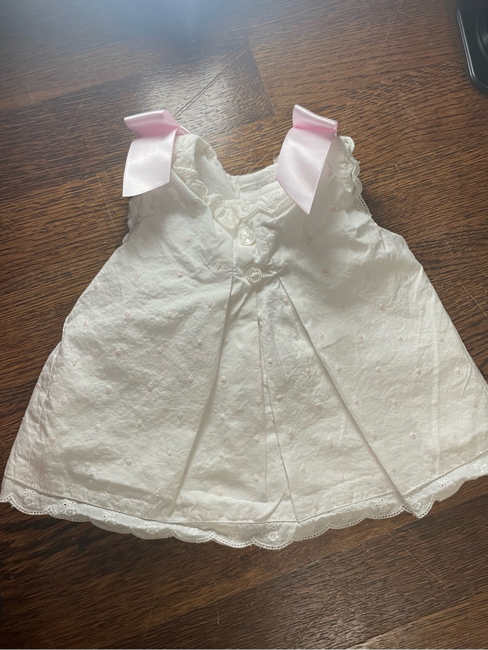 Phlona White Eyelet Baby Dress with Pink Ribbon Bows